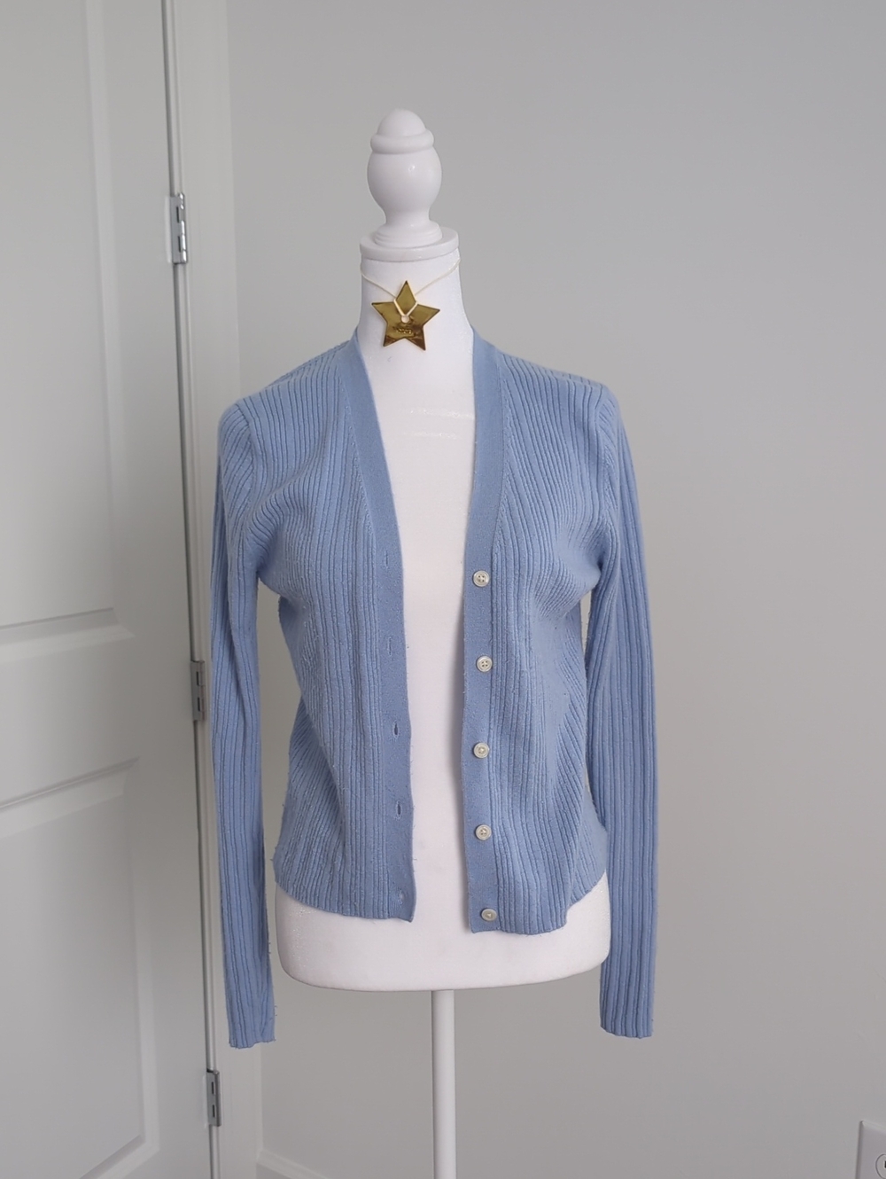 Banana Republic Light Blue Ribbed Button-Up Cardigan